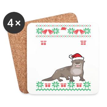 Merry Christmas Beaver Outfit - Coasters (set of 4) - white - Front