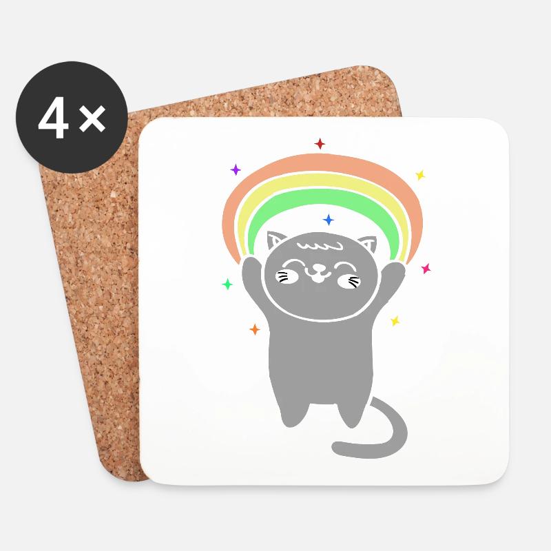Katzen Regenbogen Weihnachtsoutfit - Untersetzer (4er-Set) - Weiß