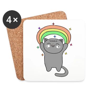 Süße Katze mit Regenbogen - Untersetzer (4er-Set) - Weiß - Vorne