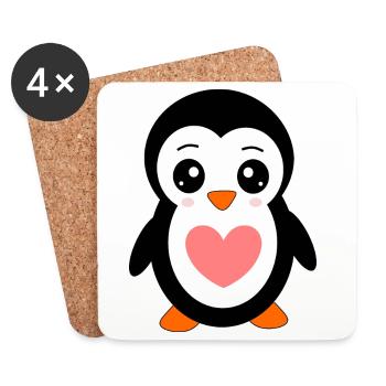Anniversaire du Pingouin de Kawaii avec cadeau de cœur - Dessous de verre (lot de 4) - blanc - Devant