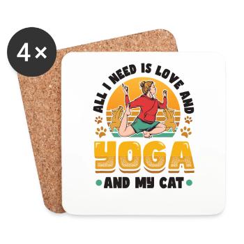 All I need is love, yoga and cat - Coasters (set of 4) - white - Front