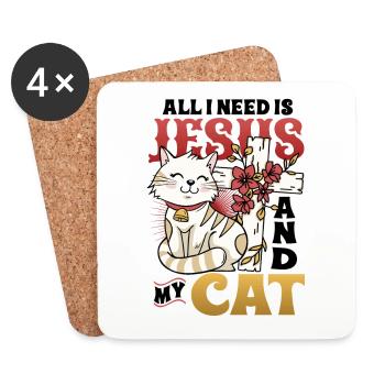 All I need is Jesus and my cat - Coasters (set of 4) - white - Front