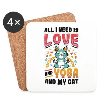 All I need is love, yoga and cat - Coasters (set of 4) - white - Front