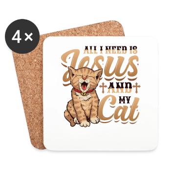 Tout ce dont j’ai besoin, c’est de Jésus et de mon chat - Dessous de verre (lot de 4) - blanc - Devant