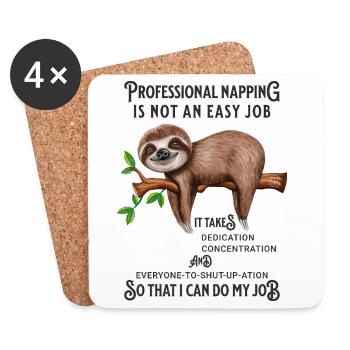 Funny Sloth Sleepyhead Office Life - Coasters (set of 4) - white - Front