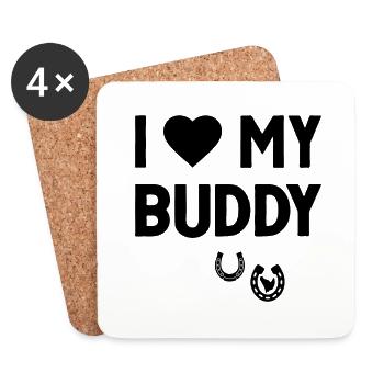 I love my buddy horse hooves heart sign - Coasters (set of 4) - white - Front