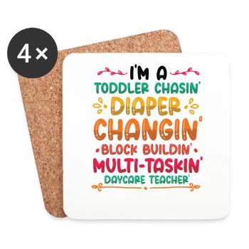 Toddler chases diaper changing childminder - Coasters (set of 4) - white - Front
