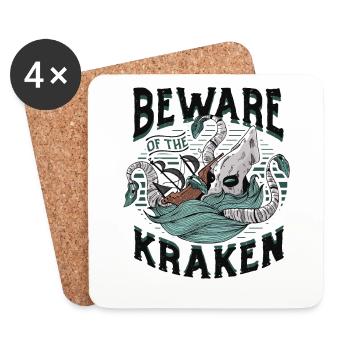 Méfiez-vous du Kraken - Dessous de verre (lot de 4) - blanc - Devant