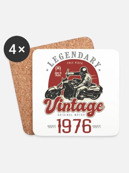 1976 Moto Vintage 50 Ans Cadeau Motard - Dessous de verre (lot de 4) - blanc