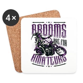 Brooms are for amateurs, Halloween witch motorcycle - Coasters (set of 4) - white - Front