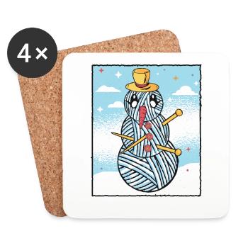 Garn Schneemann Nähen Stricken Häkeln - Untersetzer (4er-Set) - Weiß - Vorne