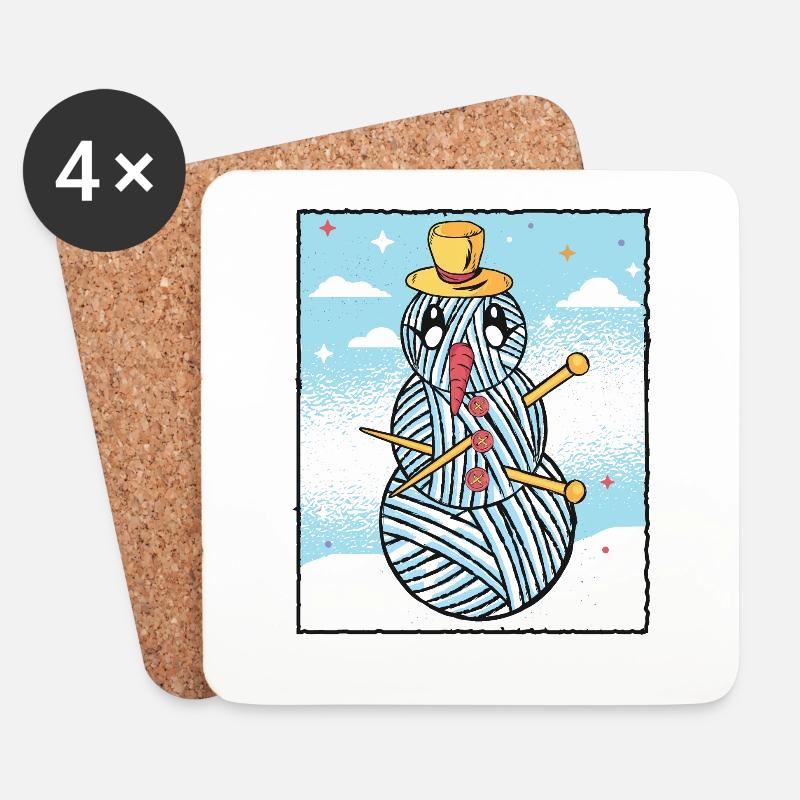 Garn Schneemann Nähen Stricken Häkeln - Untersetzer (4er-Set) - Weiß