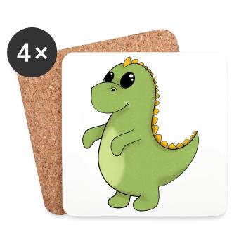 Fröhlicher GrünDino - Untersetzer (4er-Set) - Weiß - Vorne