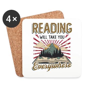 Reading takes you everywhere, reading a book - Coasters (set of 4) - white - Front