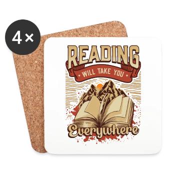Reading Takes You Anywhere, Reading A Book - Coasters (set of 4) - white - Front