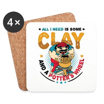 All I need is some clay - Coasters (set of 4) - white - Front