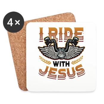 Ich Fahre Mit Jesus, Motorrad, Biker, Christ - Untersetzer (4er-Set) - Weiß - Vorne