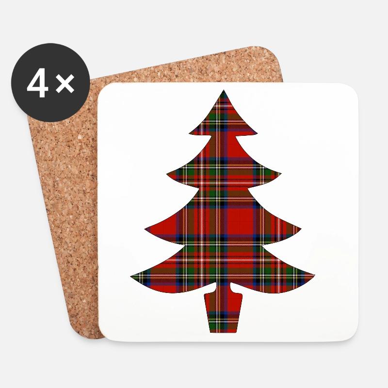 Tartan Weihnachtsbaum - Untersetzer (4er-Set) - Weiß