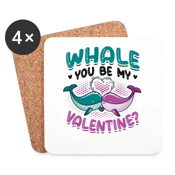 Whale You Be My Valentine Matching Couple - Dessous de verre (lot de 4) - blanc - Devant