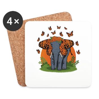 Elefant, Schmetterlingsohren, Elefantenliebhaber. - Untersetzer (4er-Set) - Weiß - Vorne