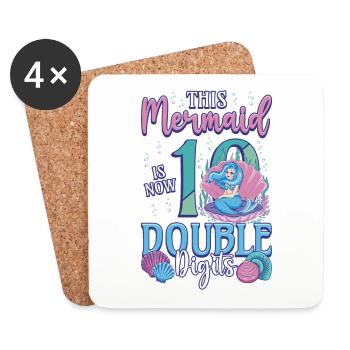 This mermaid is now 10, double digits - Coasters (set of 4) - white - Front