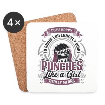 Zeigen Sie, Was "punches Like A Girl" Bedeutet: - Untersetzer (4er-Set) - Weiß - Vorne