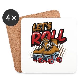 Let's Roll, Roller Blade Skating, Rollschuhläufer - Untersetzer (4er-Set) - Weiß - Vorne