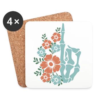 Illustration de la main d’un squelette floral - Dessous de verre (lot de 4) - blanc - Devant
