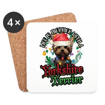 Das Leben Ist Lustiger Mit Einem Yorkshire Terrier - Untersetzer (4er-Set) - Weiß - Vorne