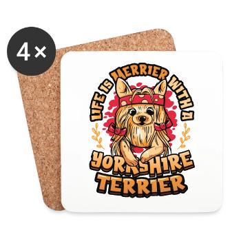 Das Leben Ist Lustiger Mit Einem Yorkshire Terrier - Untersetzer (4er-Set) - Weiß - Vorne