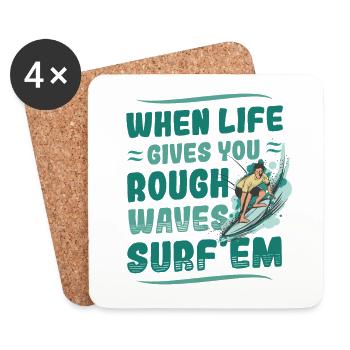 Quand la vie vous apporte des vagues agitées, surfez - Dessous de verre (lot de 4) - blanc - Devant