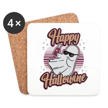 Happy Halloween ghost drinks wine - Coasters (set of 4) - white - Front