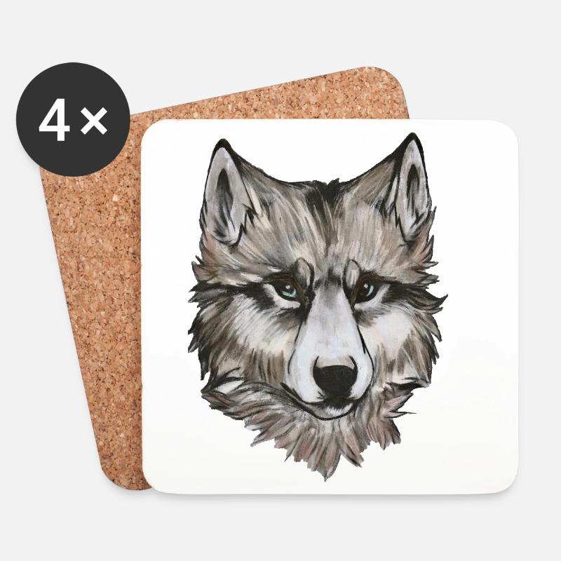 Wolf Portrait – realistische Tier Illustration - Untersetzer (4er-Set) - Weiß