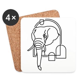 Elefant in geometrischer Form - Line-Art-Design - Untersetzer (4er-Set) - Weiß - Vorne