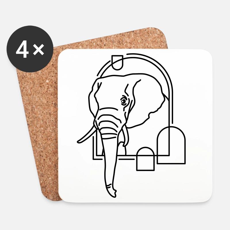 Elefant in geometrischer Form - Line-Art-Design - Untersetzer (4er-Set) - Weiß