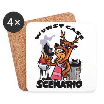 Sausage Case Scenario, Charred Bratwurst - Coasters (set of 4) - white - Front