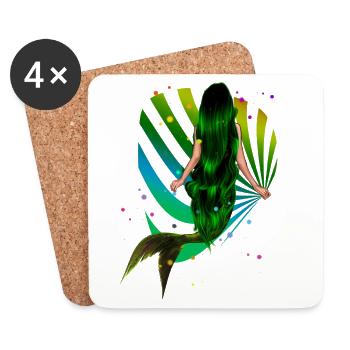 Sirène Arc-en-ciel vert Coquillage Mer - Dessous de verre (lot de 4) - blanc - Devant