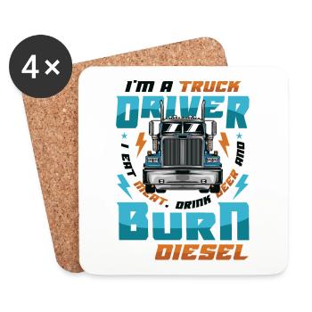 Le chauffeur de camion mange de la viande et boit de la bière - Dessous de verre (lot de 4) - blanc - Devant
