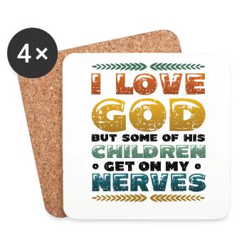 I Love God and Jesus, Christian Religion - Coasters (set of 4) - white - Front