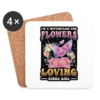 J’aime les papillons et les fleurs - Dessous de verre (lot de 4) - blanc - Devant