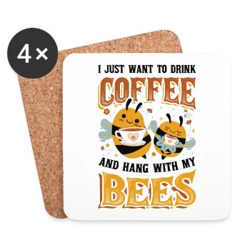 Ich Will Nur Kaffee Trinken Und Mit Bienen hängen - Untersetzer (4er-Set) - Weiß - Vorne