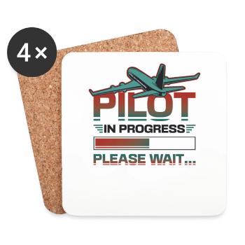 Pilot In Arbeit, Bitte Warten, Flugzeugtraining - Untersetzer (4er-Set) - Weiß - Vorne