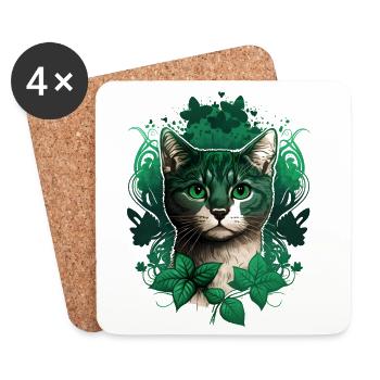 Katze mit Efeu Rahmen - Untersetzer (4er-Set) - Weiß - Vorne