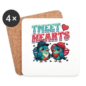Tweethearts Bird Pair Valentine's Day Matching - Coasters (set of 4) - white - Front