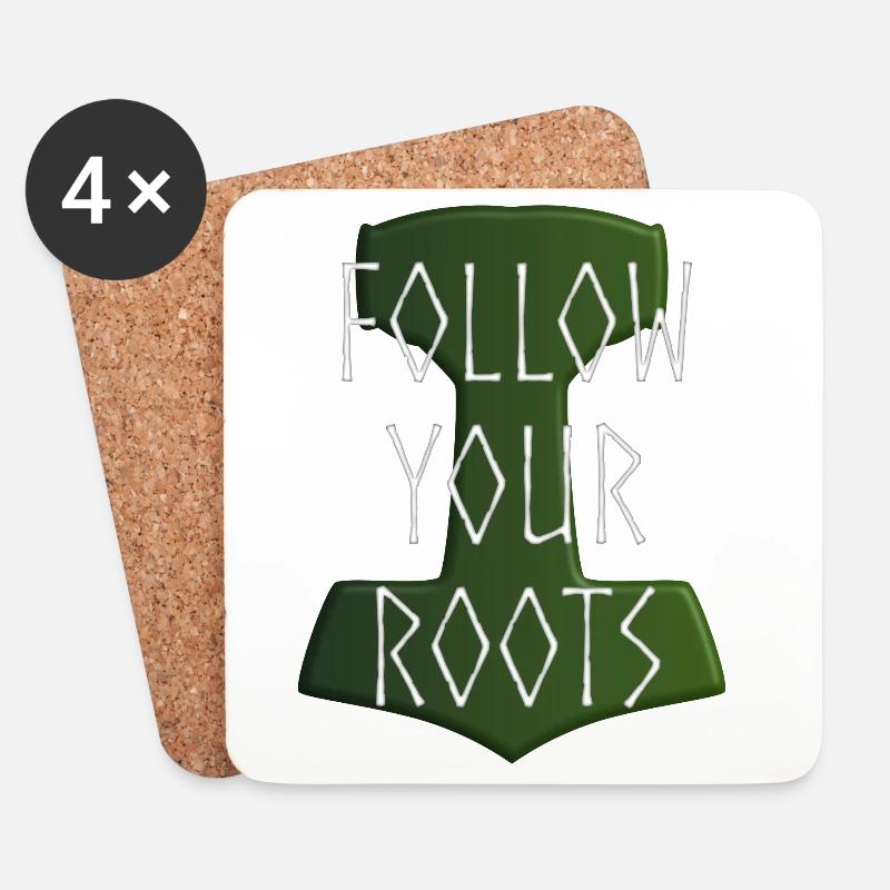 Follow your Roots - Hammer Donar Thor Mjölnir - Untersetzer (4er-Set) - Weiß