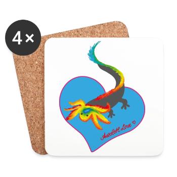Rainbow Axolotl Heart Motif - Coasters (set of 4) - white - Front
