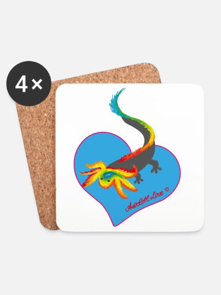 Regenbogen Axolotl Herzmotiv - Untersetzer (4er-Set) - Weiß