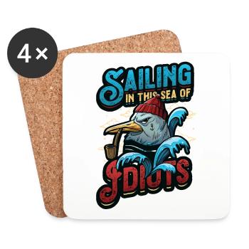 Naviguer dans cette mer d’idiots antisociaux - Dessous de verre (lot de 4) - blanc - Devant