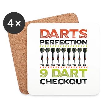 Dart Perfection, 9 Dart Checkout, Dart Spieler - Untersetzer (4er-Set) - Weiß - Vorne