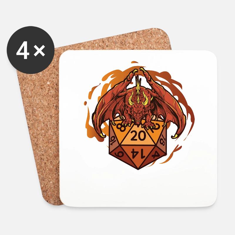 Drache Mit D20 Würfeln - Untersetzer (4er-Set) - Weiß